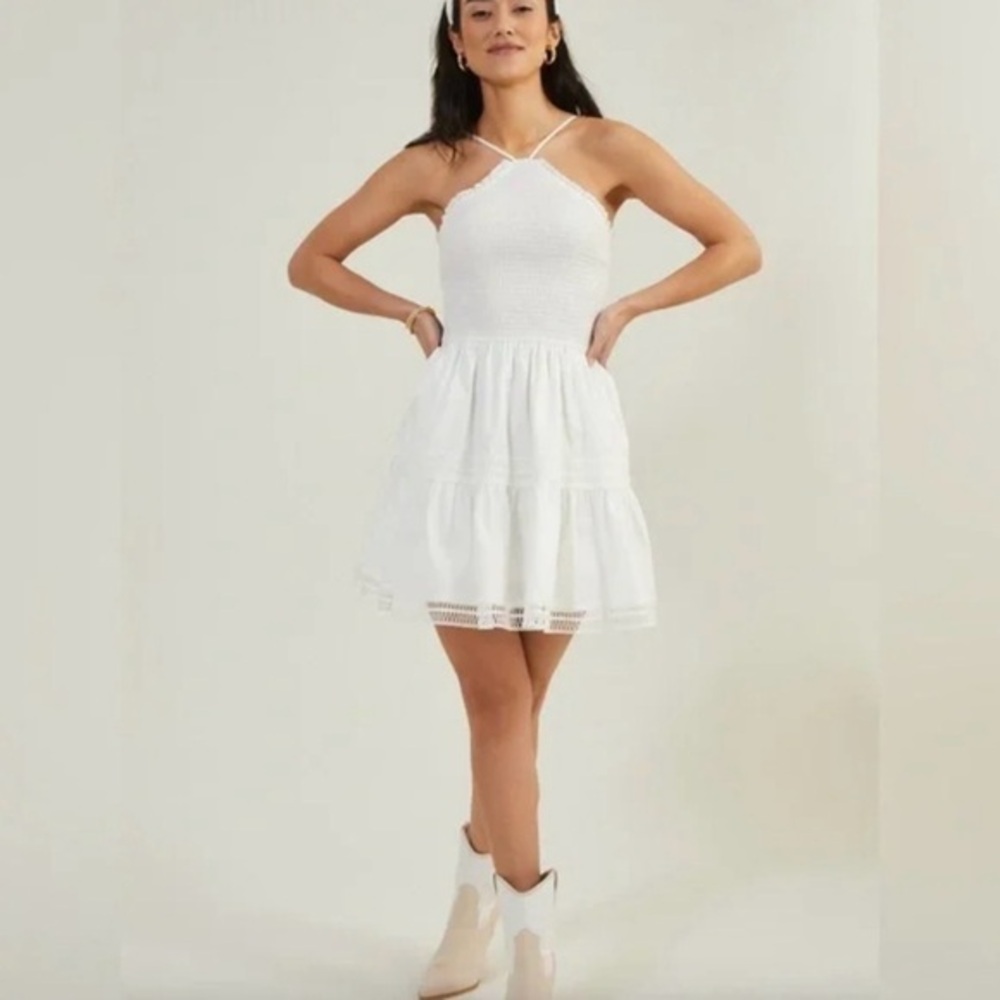NWT Altar’d State Women’s Small Malani White Cotton A-Line Halter Dress S